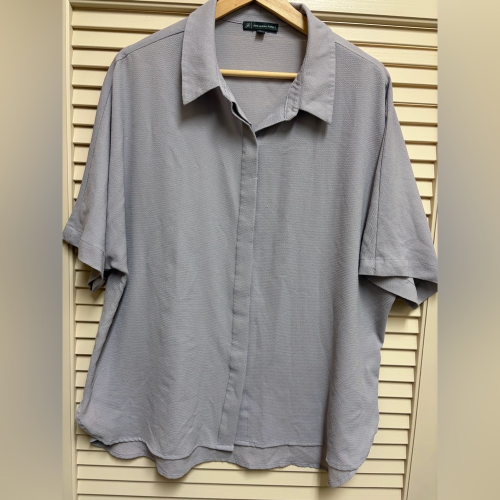 Adrianna Papell Womens XL Gray Textured Blouse Short Sleeve Office Career Top